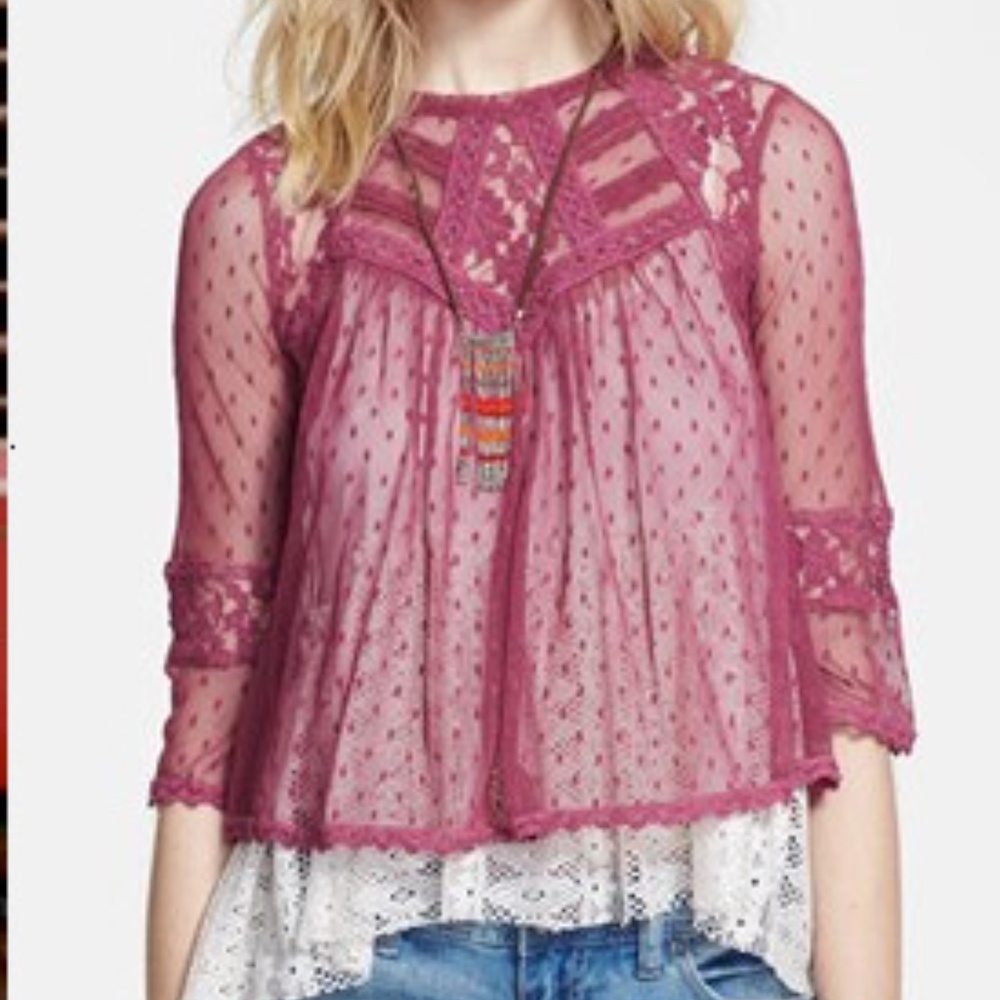 Free People "Modern Romance" Pink Lace Top, Sz. S